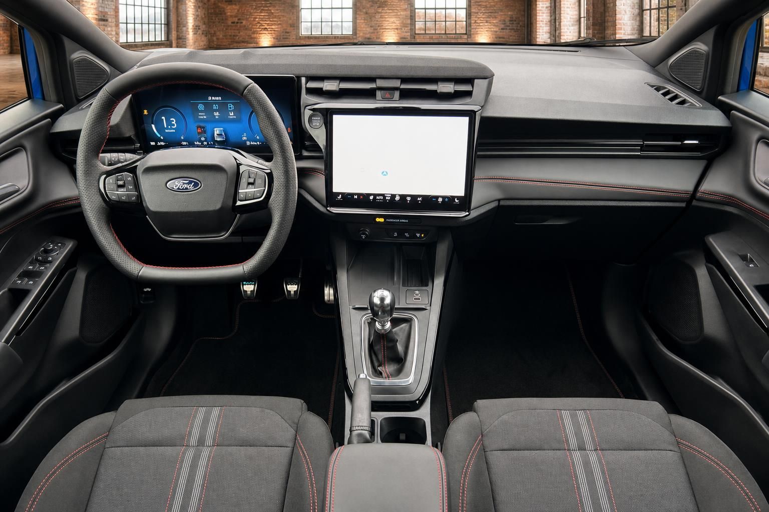 Ford Cockpit Frontansicht mit Lenkrad und Mittelkonsole