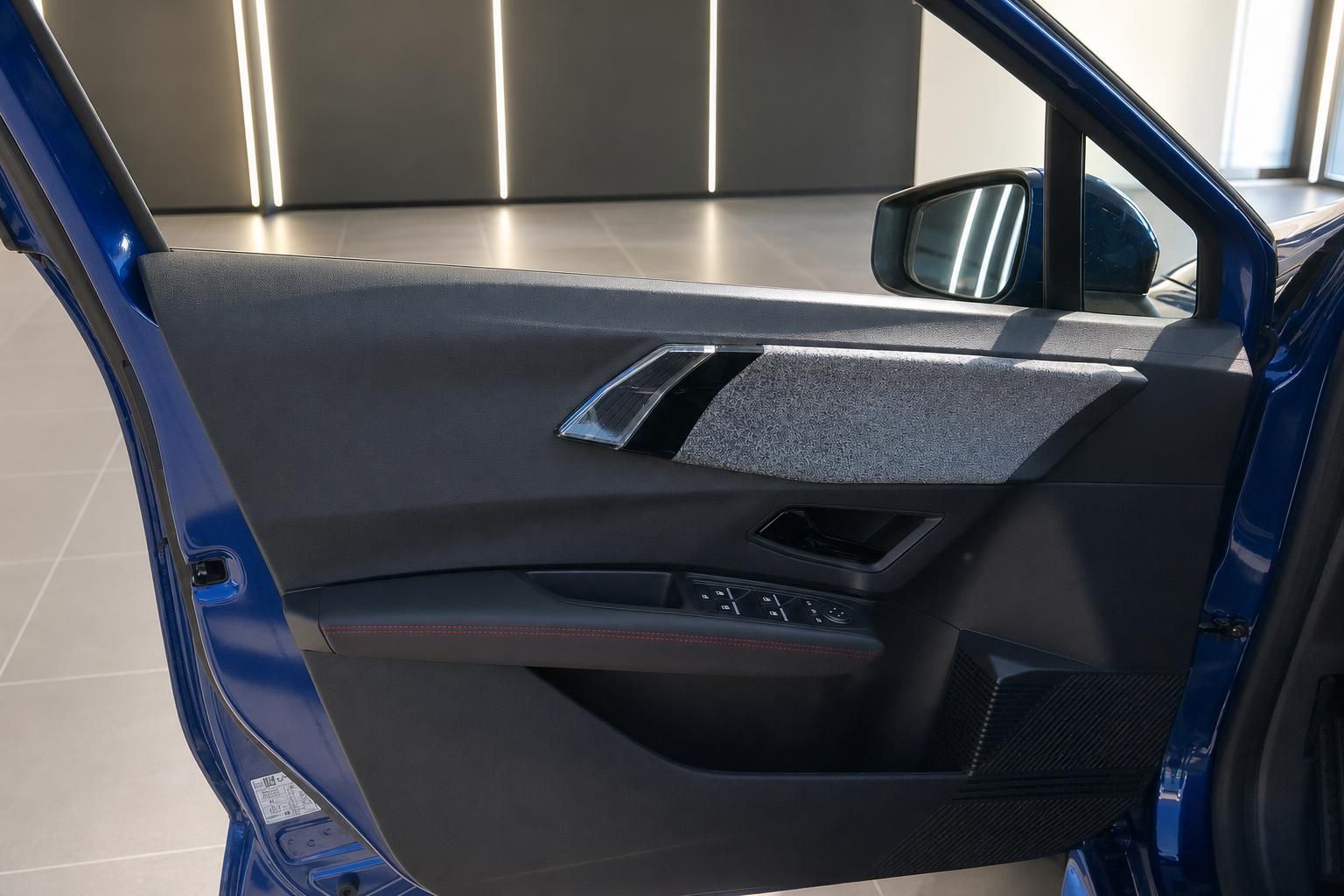 Türverkleidung und Außenspiegel eines blauen Renault