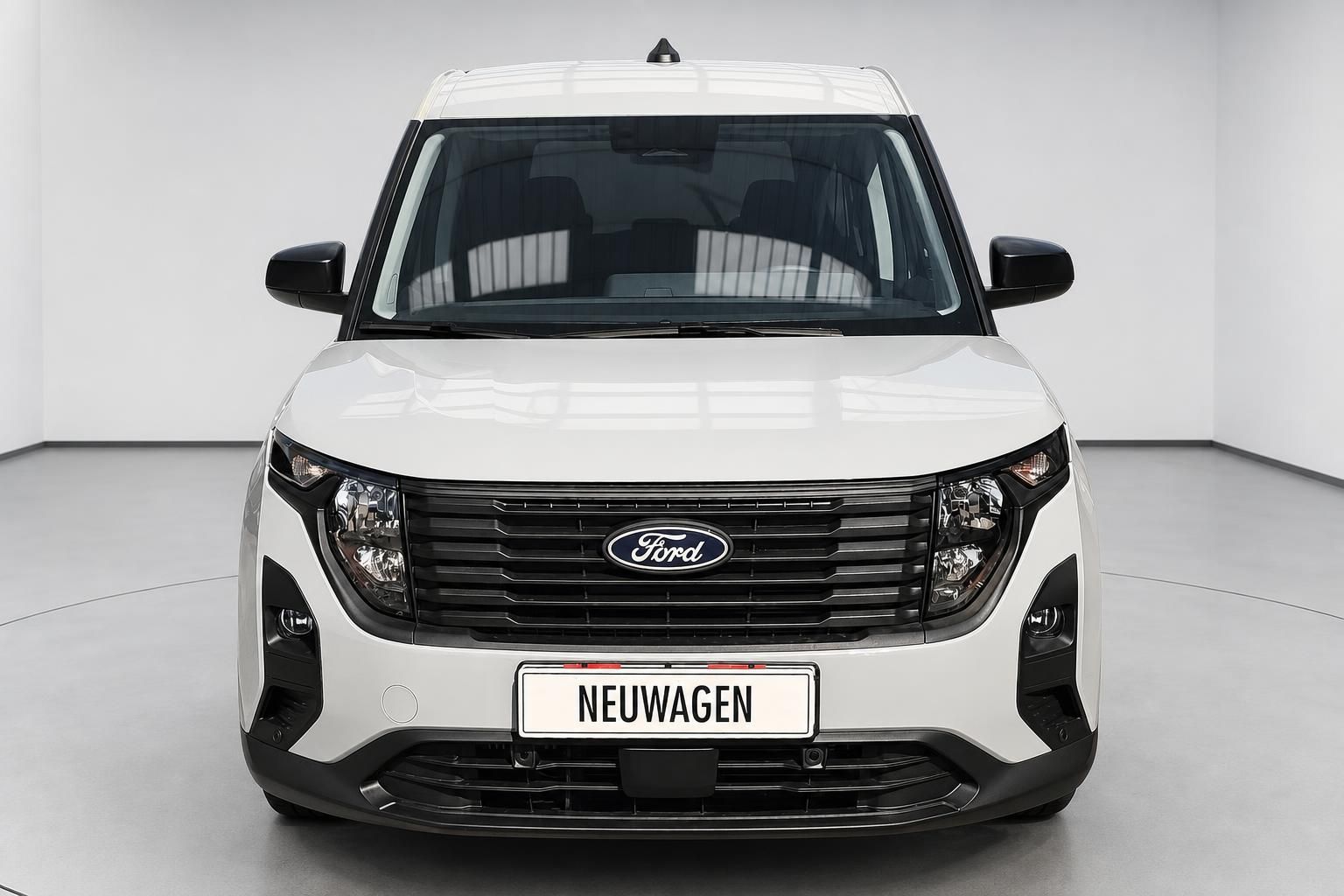 Ford Neuwagen weiß, Frontansicht mit Kühlergrill und LED-Scheinwerfern