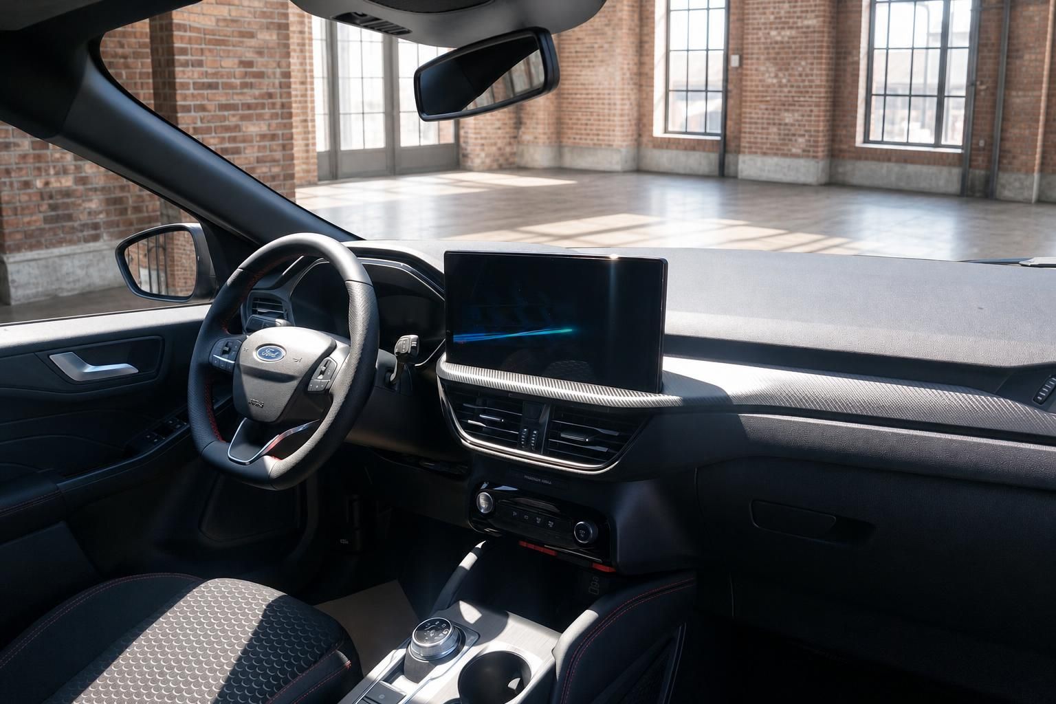 Ford Cockpit mit Lenkrad, Touchscreen und Armaturenbrett Ansicht