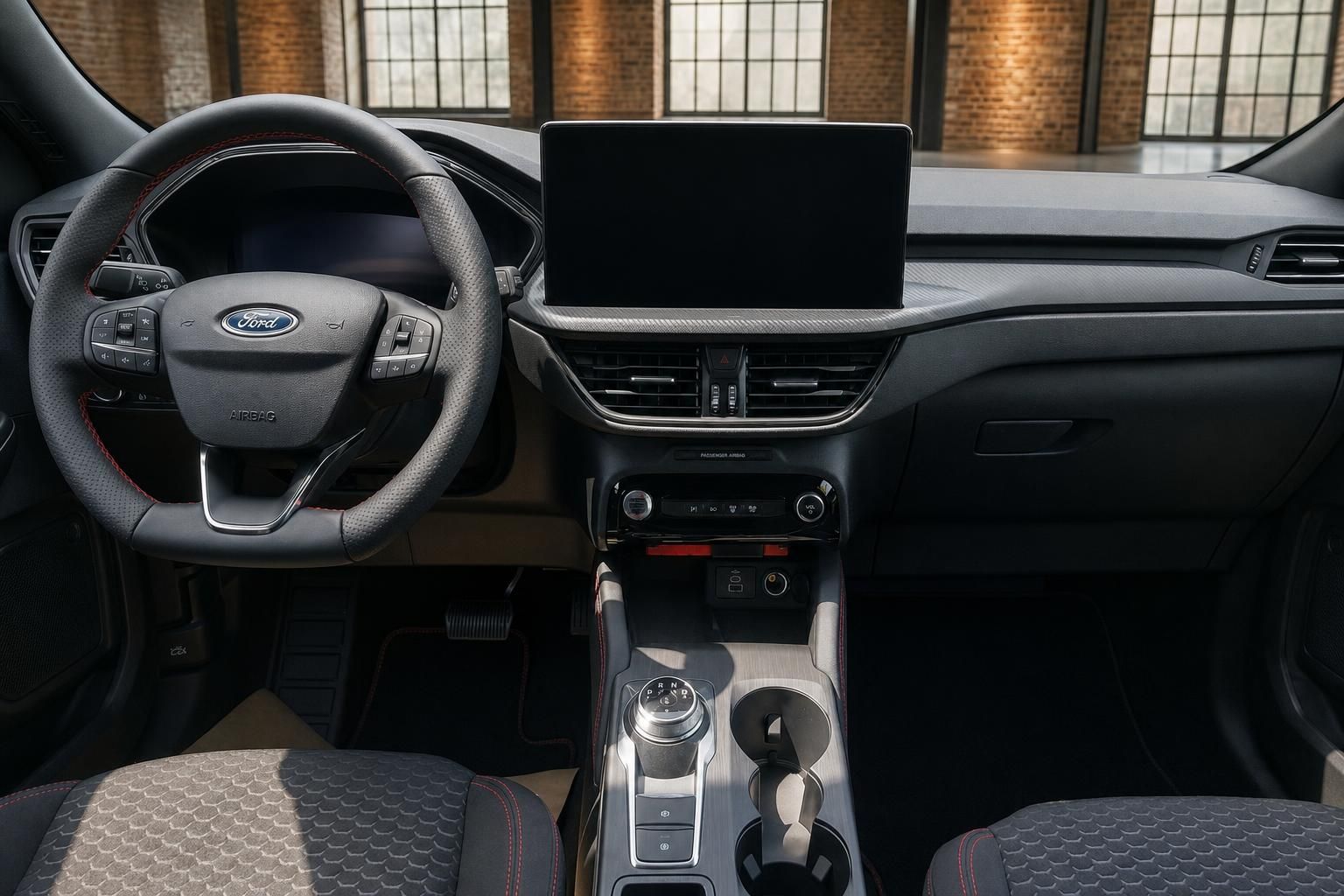 Ford Cockpit mit Lenkrad, Schaltung und Mittelkonsole Detailansicht