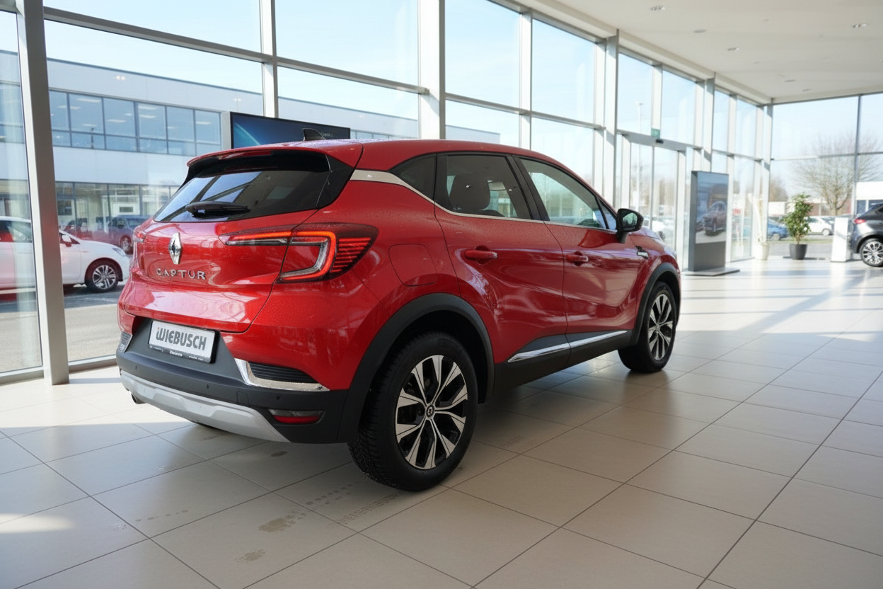 Roter Renault Captur SUV Heckansicht im Autohaus Wiebusch Showroom