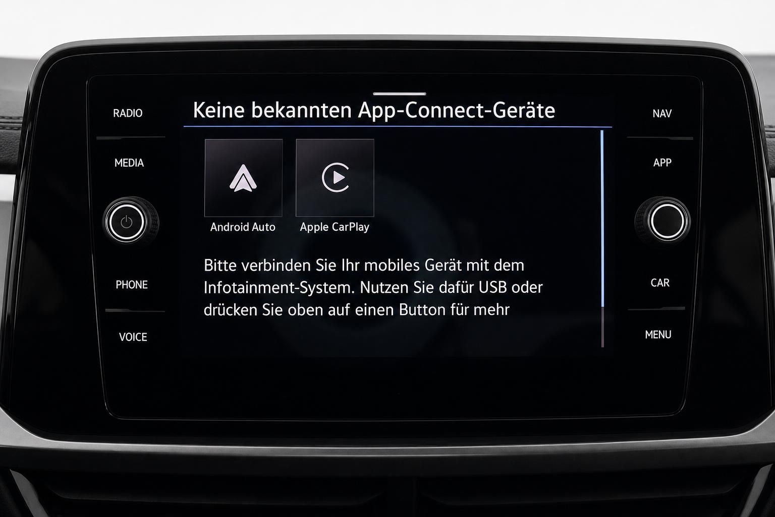 Infotainment-Display mit App-Connect, Android Auto und Apple CarPlay im Fahrzeug