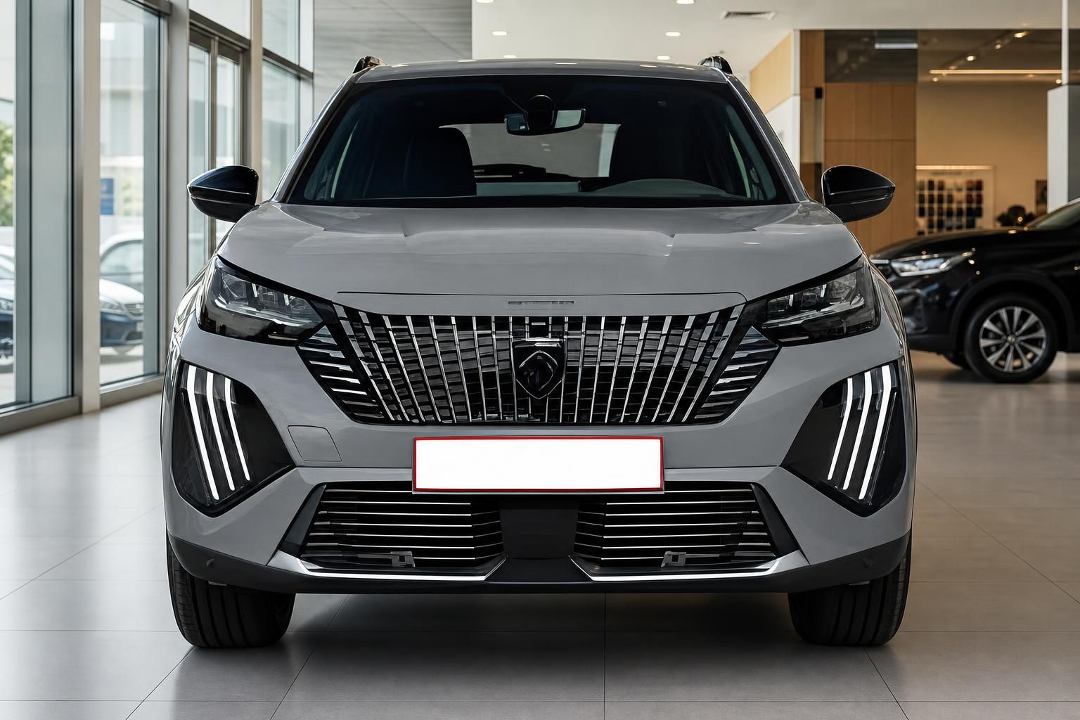Peugeot 4008 grau, Frontansicht mit markantem Kühlergrill