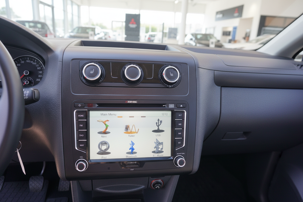 Fahrzeug Innenraum mit Zenec Infotainment-System, Navi, Bluetooth und USB im Armaturenbrett