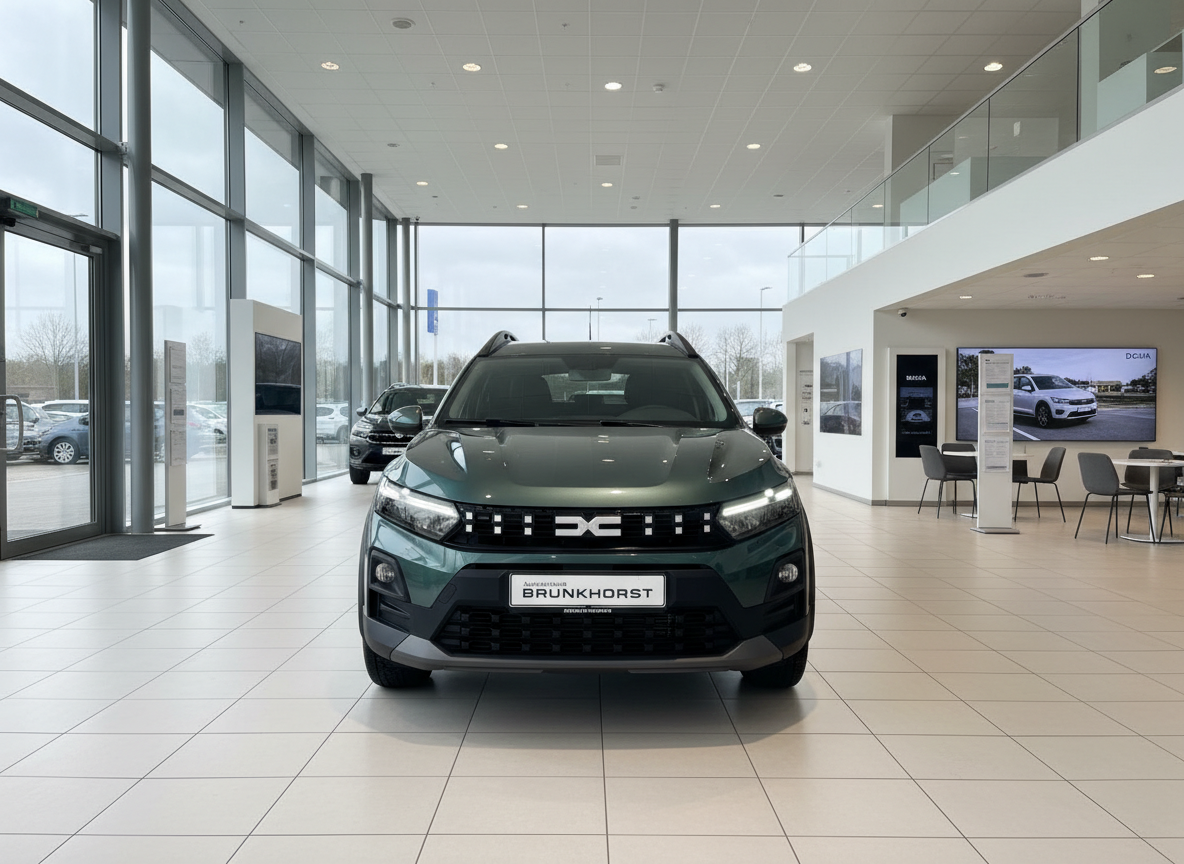 Dacia Duster in Dunkelgrün Frontansicht im Autohaus Brunkhorst Showroom
