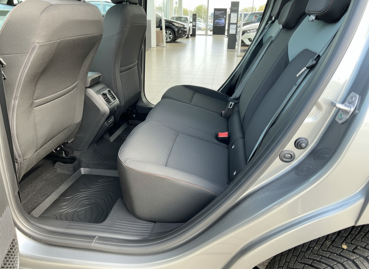 Fahrzeuginnenraum Rücksitzbank schwarz mit Sicherheitsgurten im Autohaus