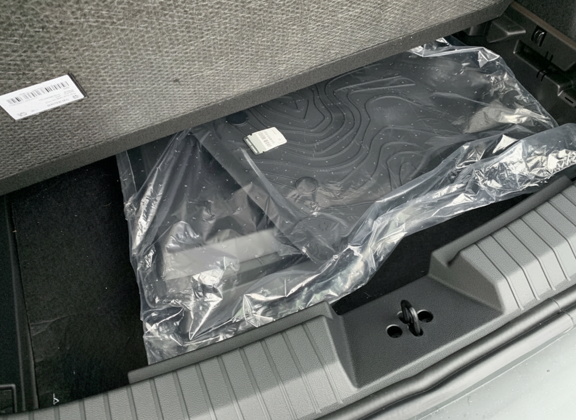 Fahrzeuginnenraum Unterflurfach mit neuen Gummimatten in Originalverpackung