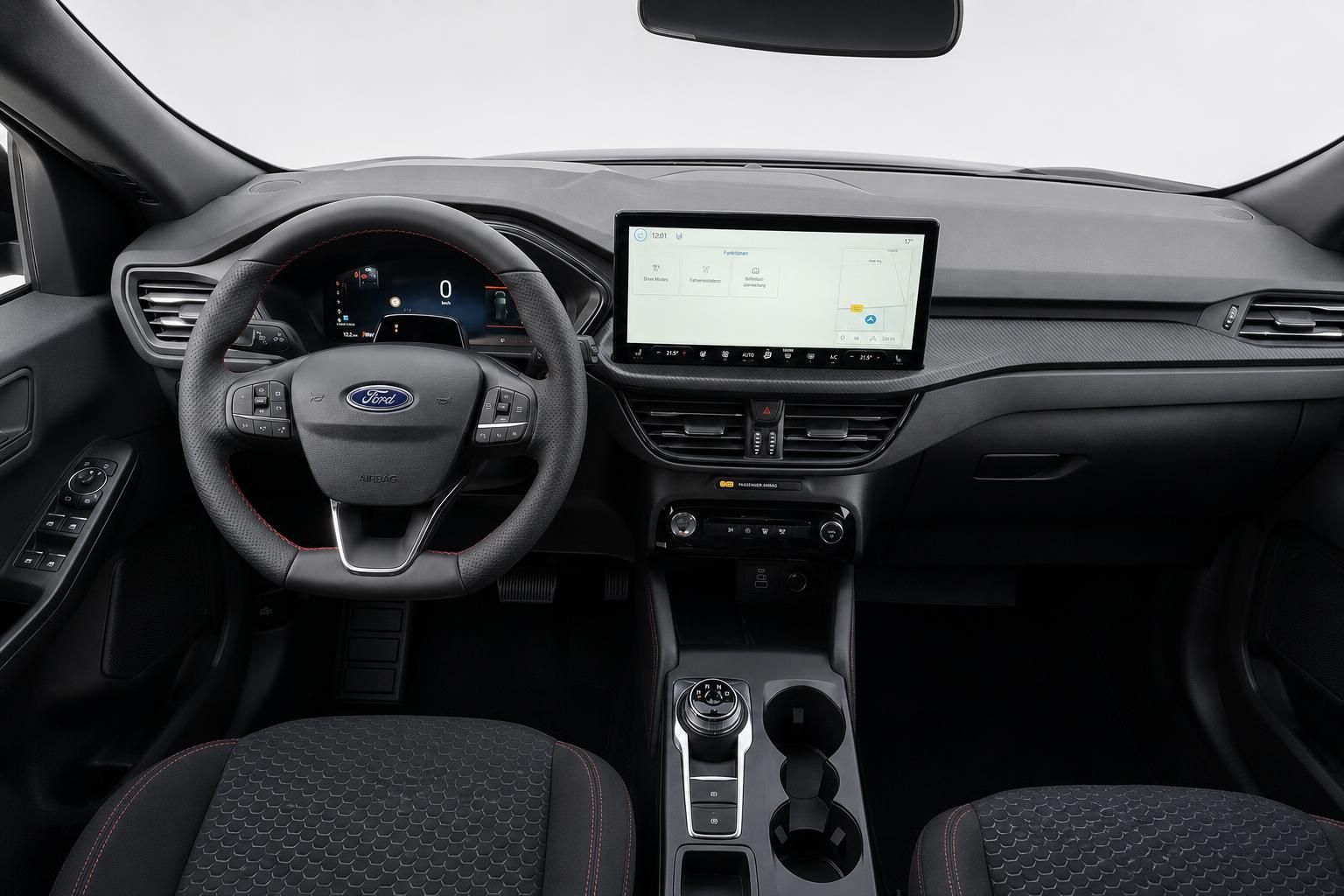 Ford Cockpit mit Lenkrad und Touchscreen Infotainment im Innenraum