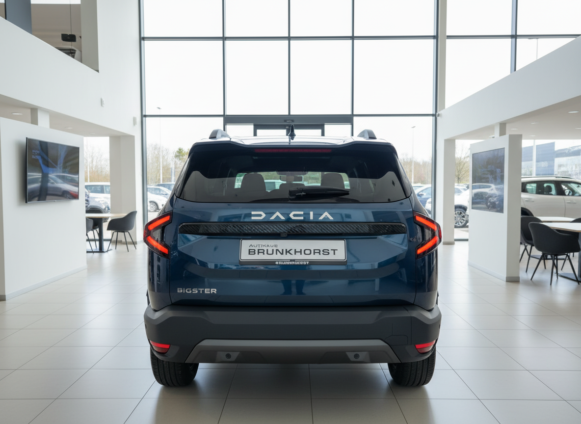 Dacia Bigster SUV in Dunkelblau Heckansicht im Autohaus Brunkhorst Showroom