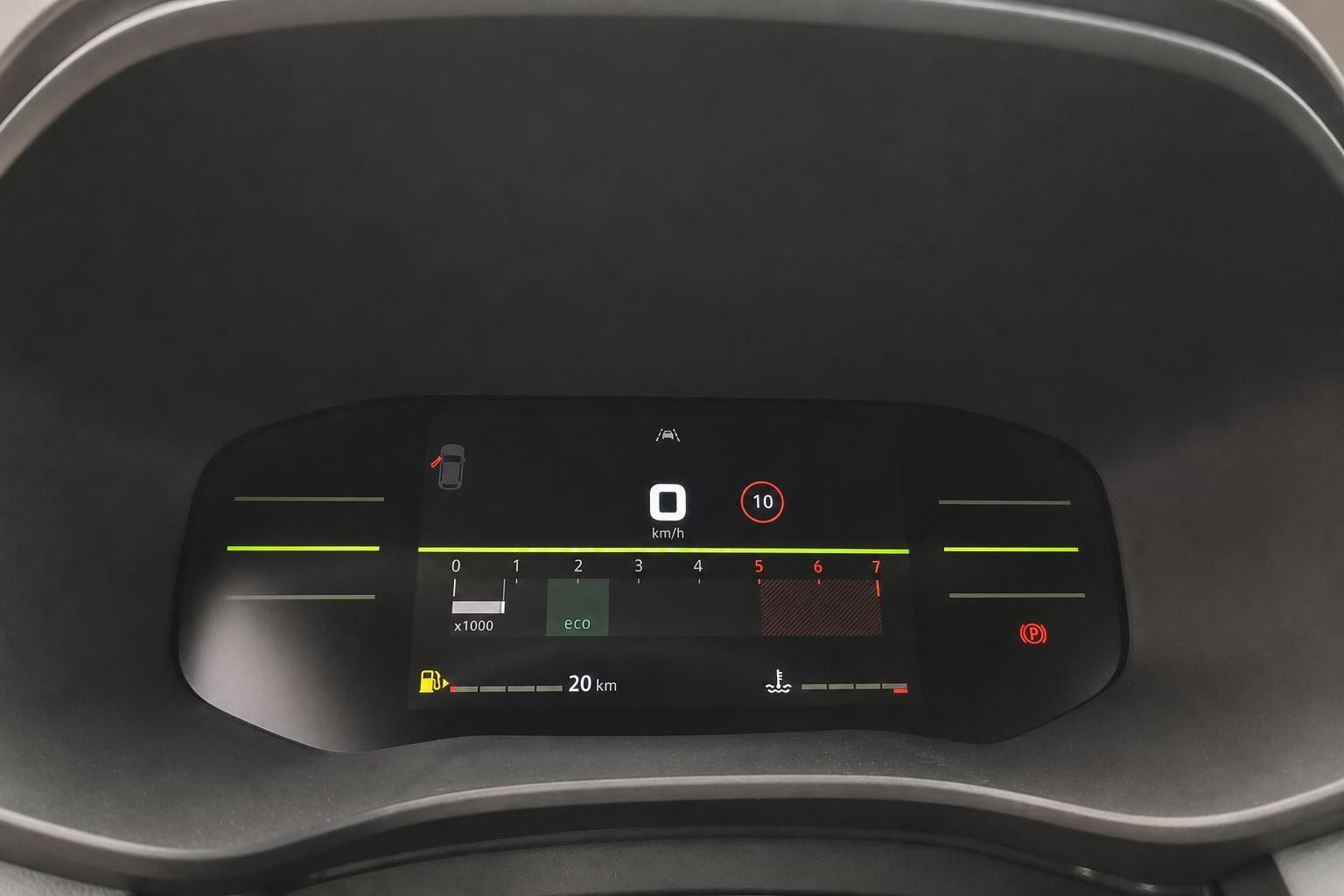 Digitales Kombiinstrument mit Tacho und Anzeigen im Fahrzeug