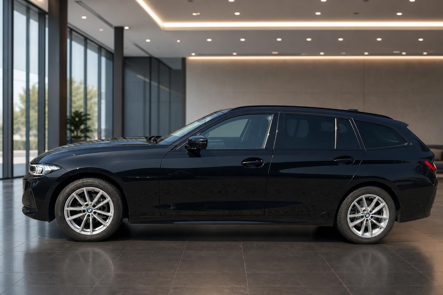 BMW 3er Touring schwarz, seitliche Profilansicht
