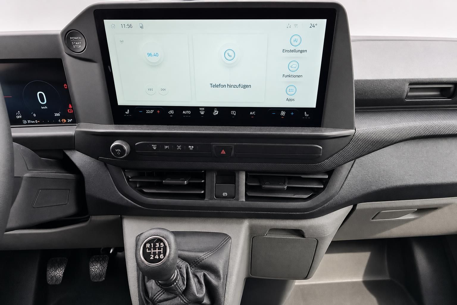 Touchscreen Infotainment im Ford Transit Custom mit Klimabedienung