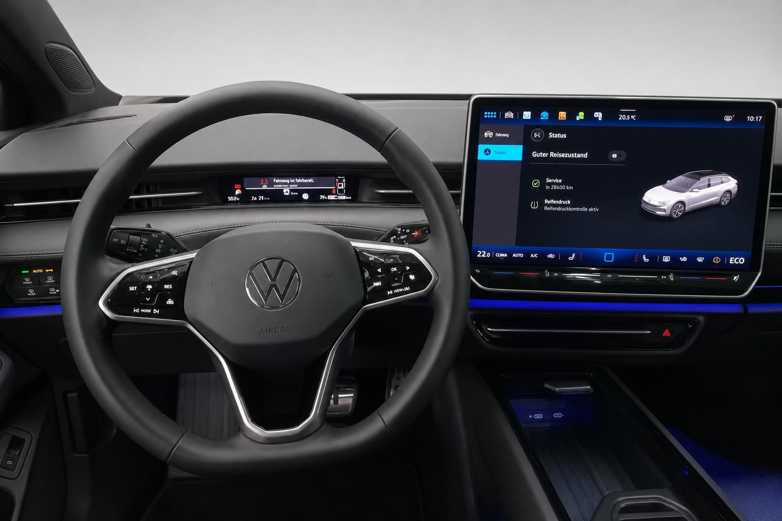 VW ID.7 Tourer Cockpit mit digitalem Lenkrad und Infotainment