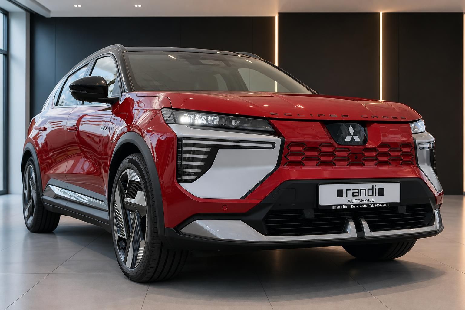 Mitsubishi Eclipse Cross EV rot Dreiviertelansicht vorne links im Showroom