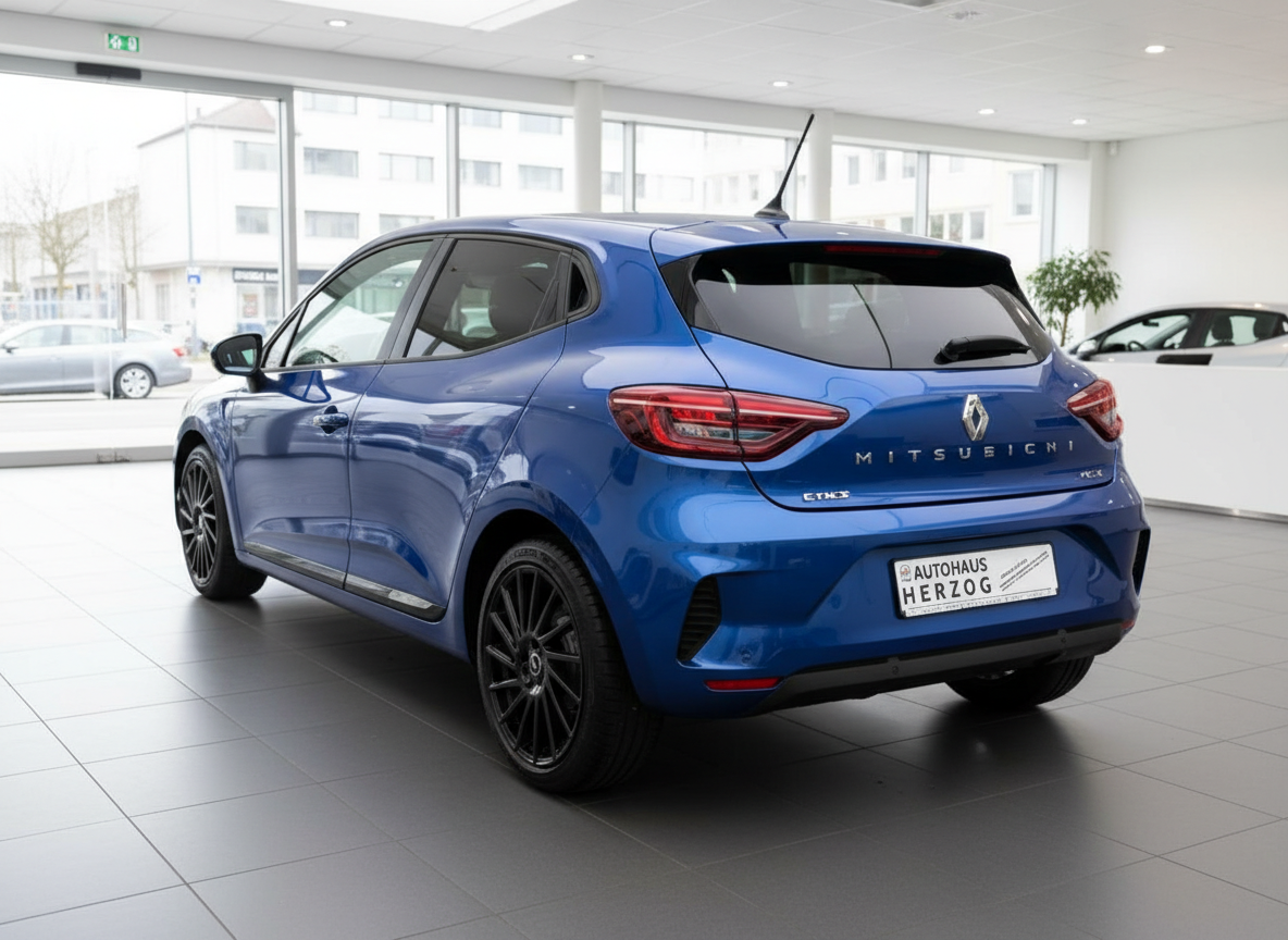 Renault Clio V in Blau metallic – Heckansicht im Autohaus Herzog Showroom