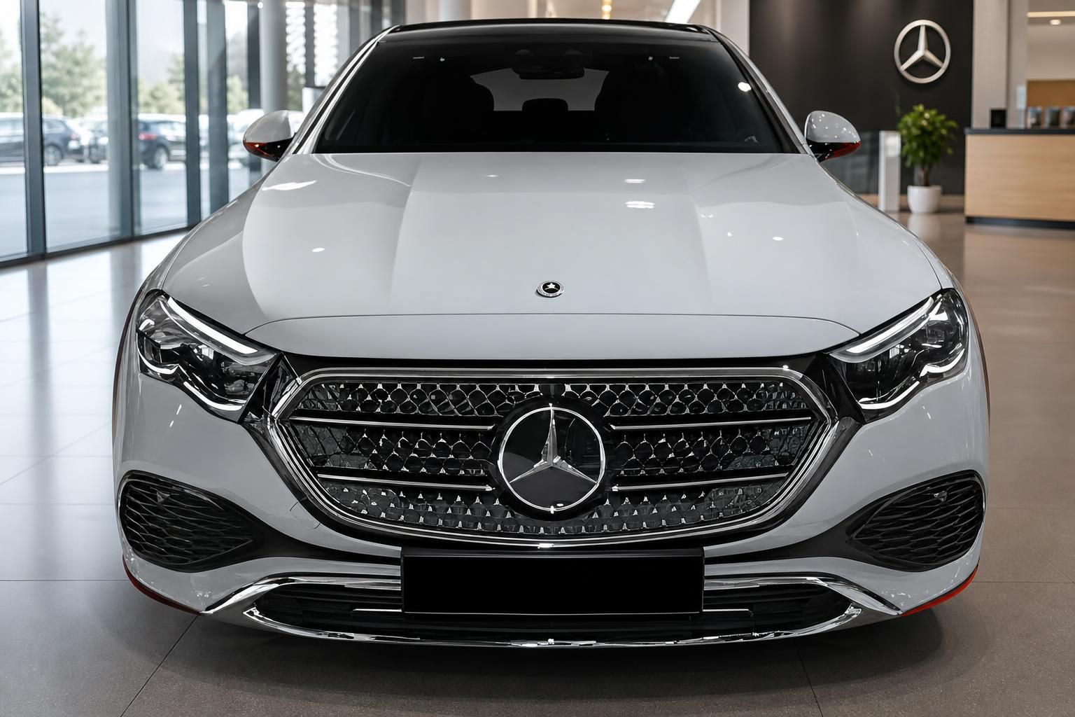 Mercedes-Benz Limousine weiß, Frontansicht mit Kühlergrill
