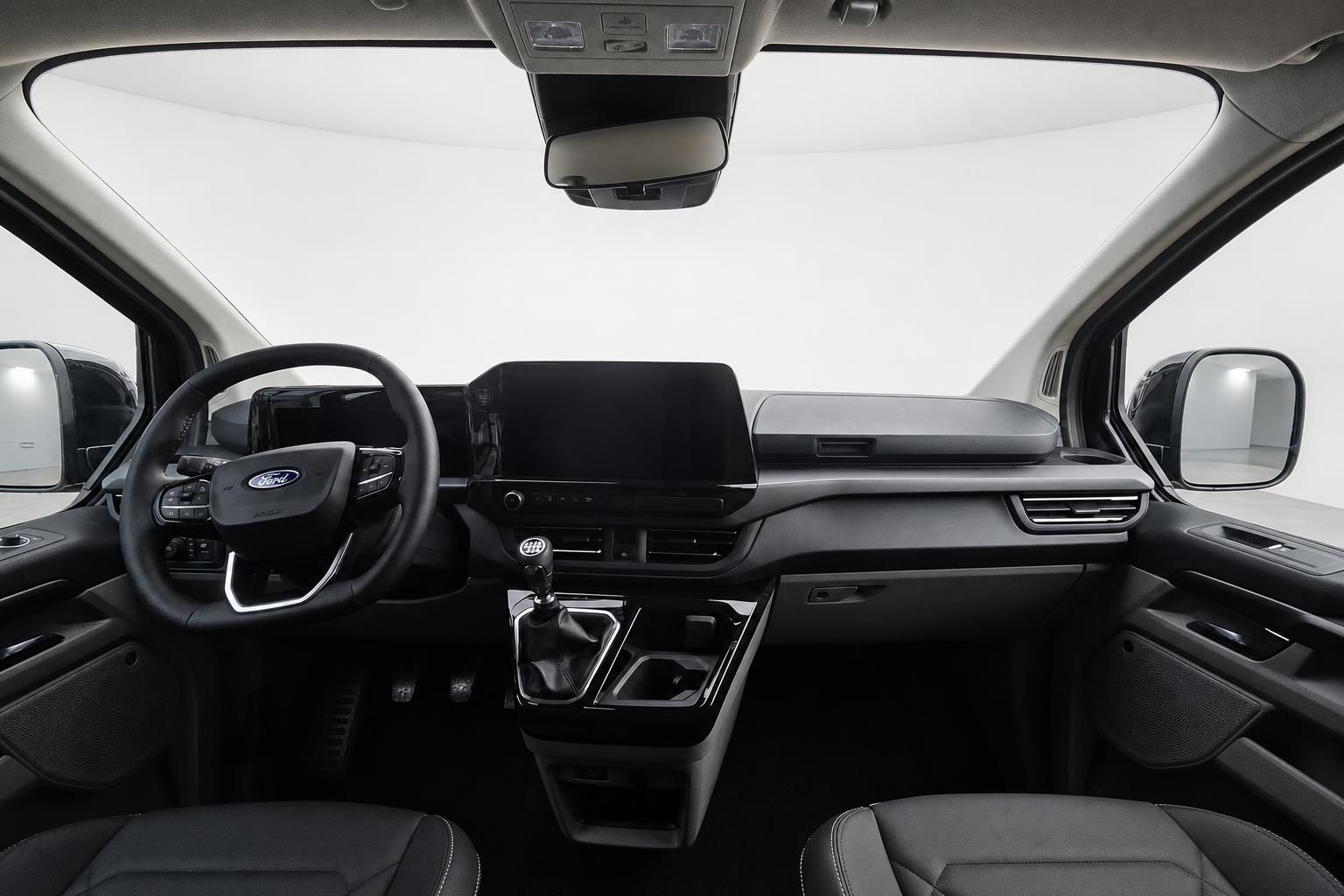 Ford Cockpit mit Lenkrad, Touchscreen und Armaturenbrett im Detail