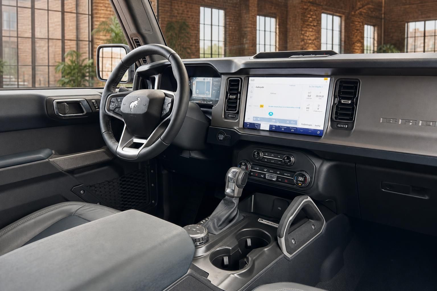 Ford Bronco Cockpit mit Touchscreen und Lenkrad Detailansicht
