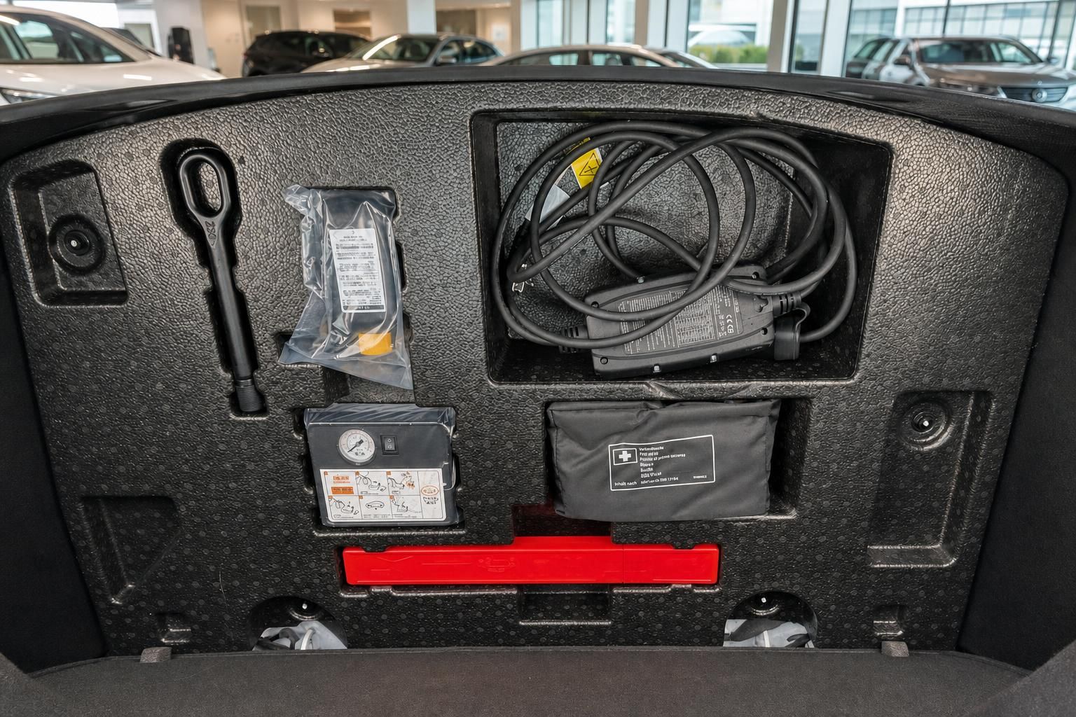 Kofferraum mit Bordwerkzeug, Ladekabel und Erste-Hilfe-Ausstattung - Fahrzeug-Zubehör