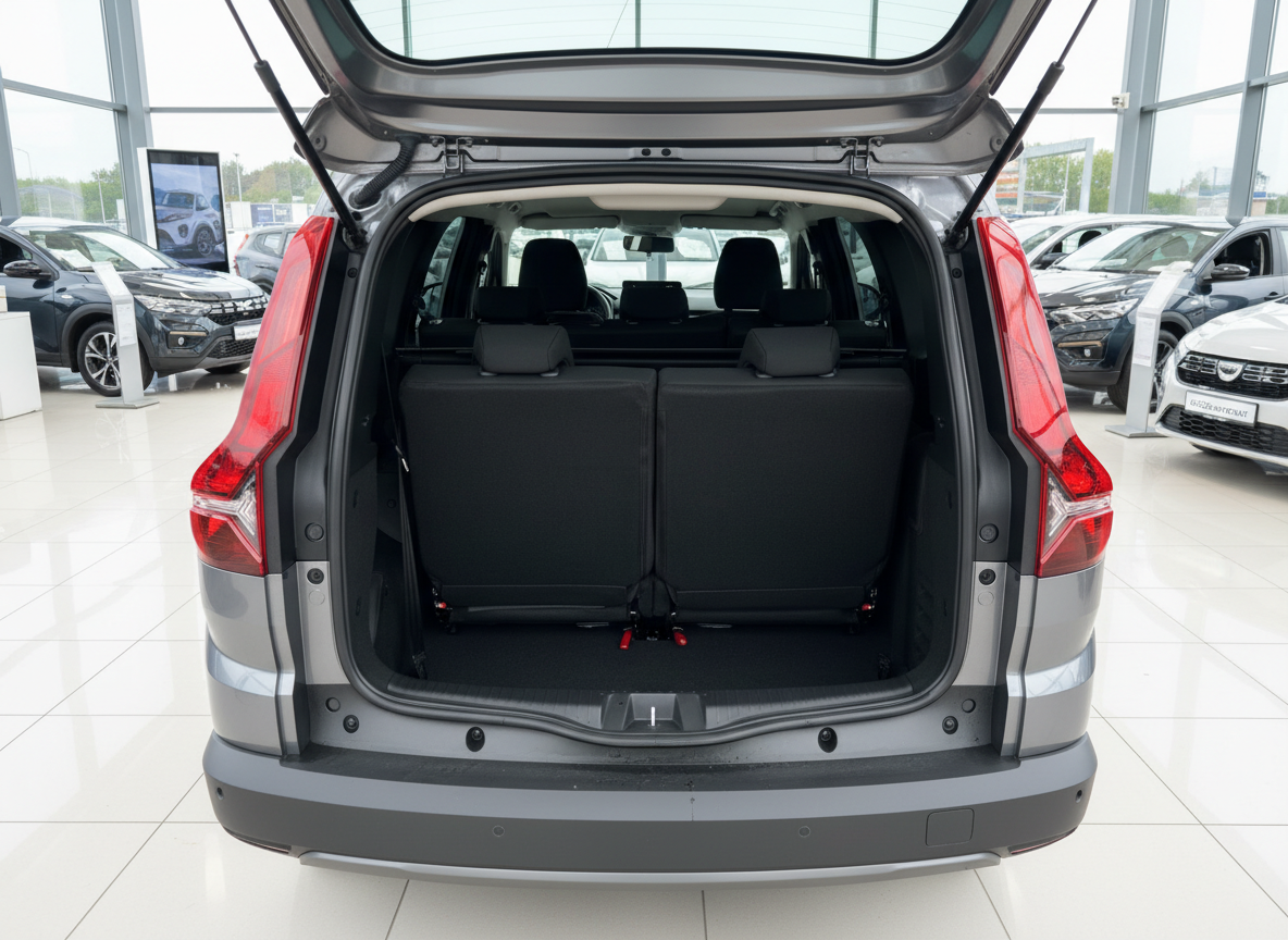 Dacia Jogger Kofferraum offen mit umklappbaren Rücksitzen im Autohaus