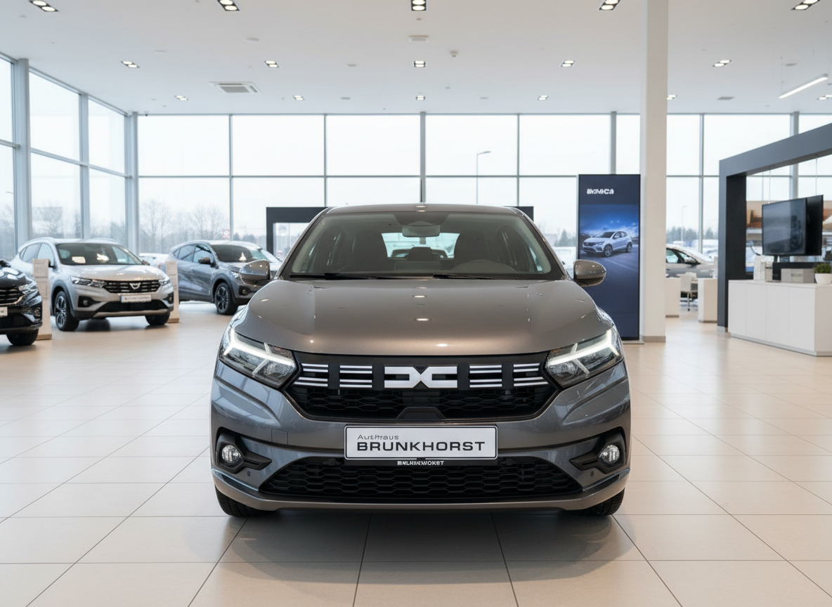 Dacia Sandero in Grau Frontansicht im Autohaus Brunkhorst Showroom