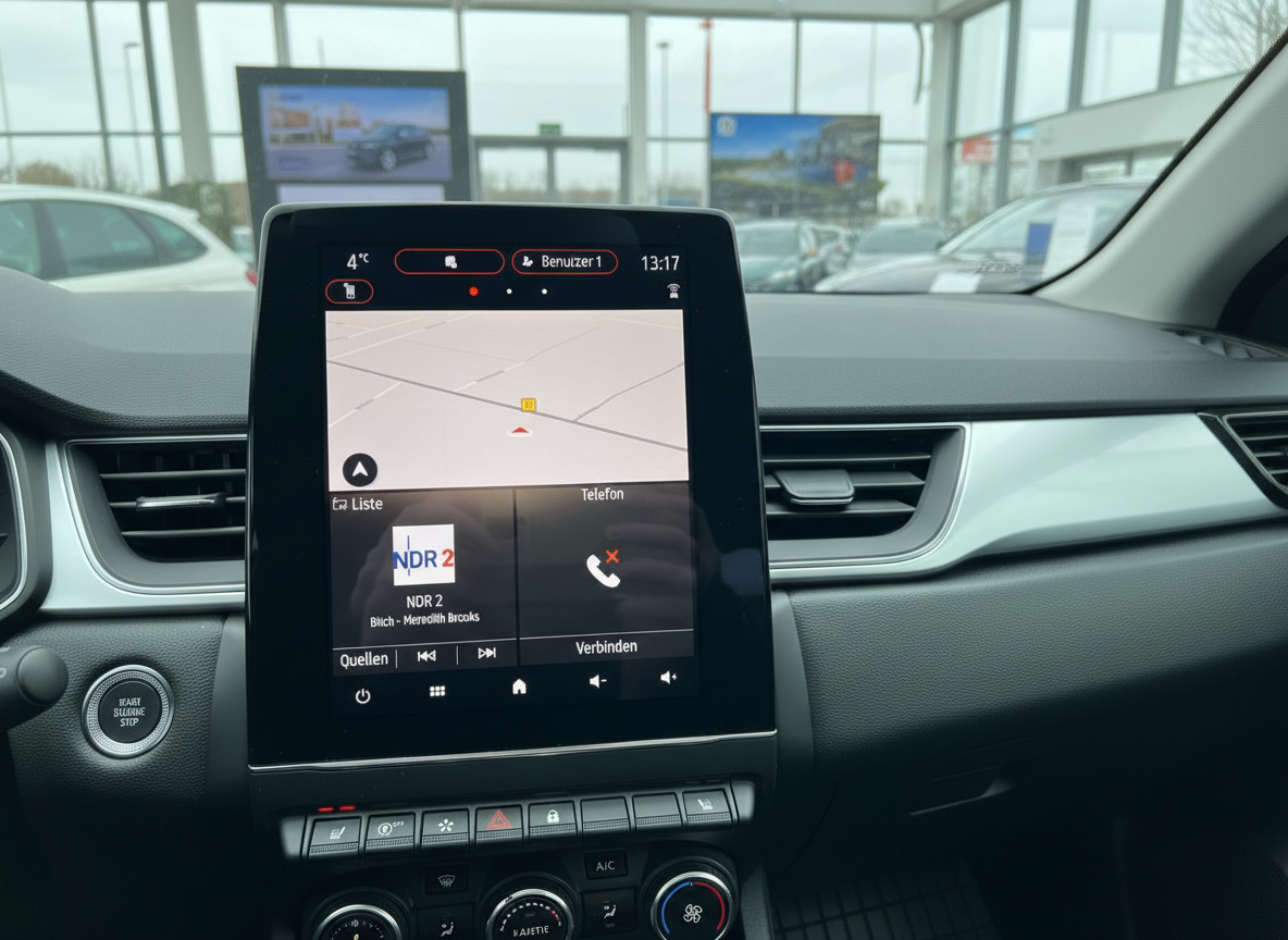 Renault Arkana Innenraum mit Infotainment-Touchscreen, Navigation und NDR 2 Radio