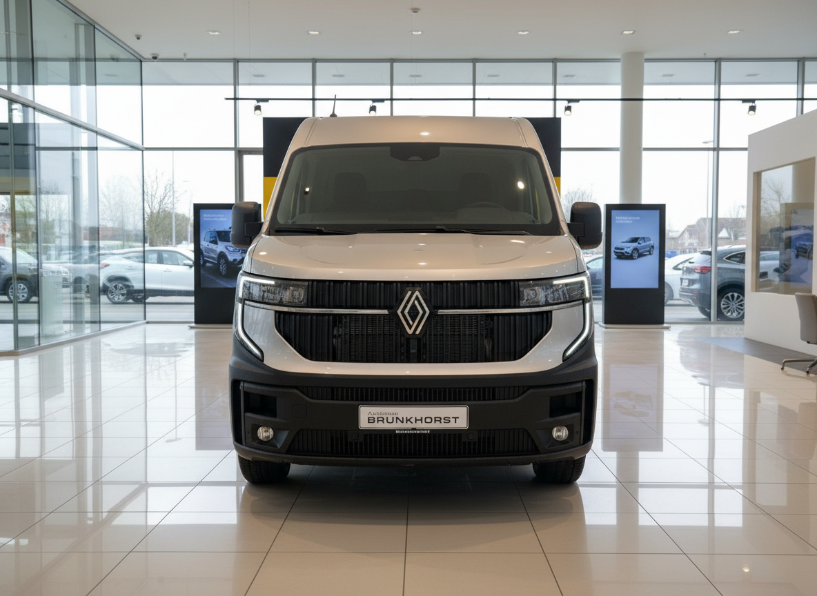 Renault Master Kastenwagen weiß Frontansicht im Autohaus Brunkhorst Showroom