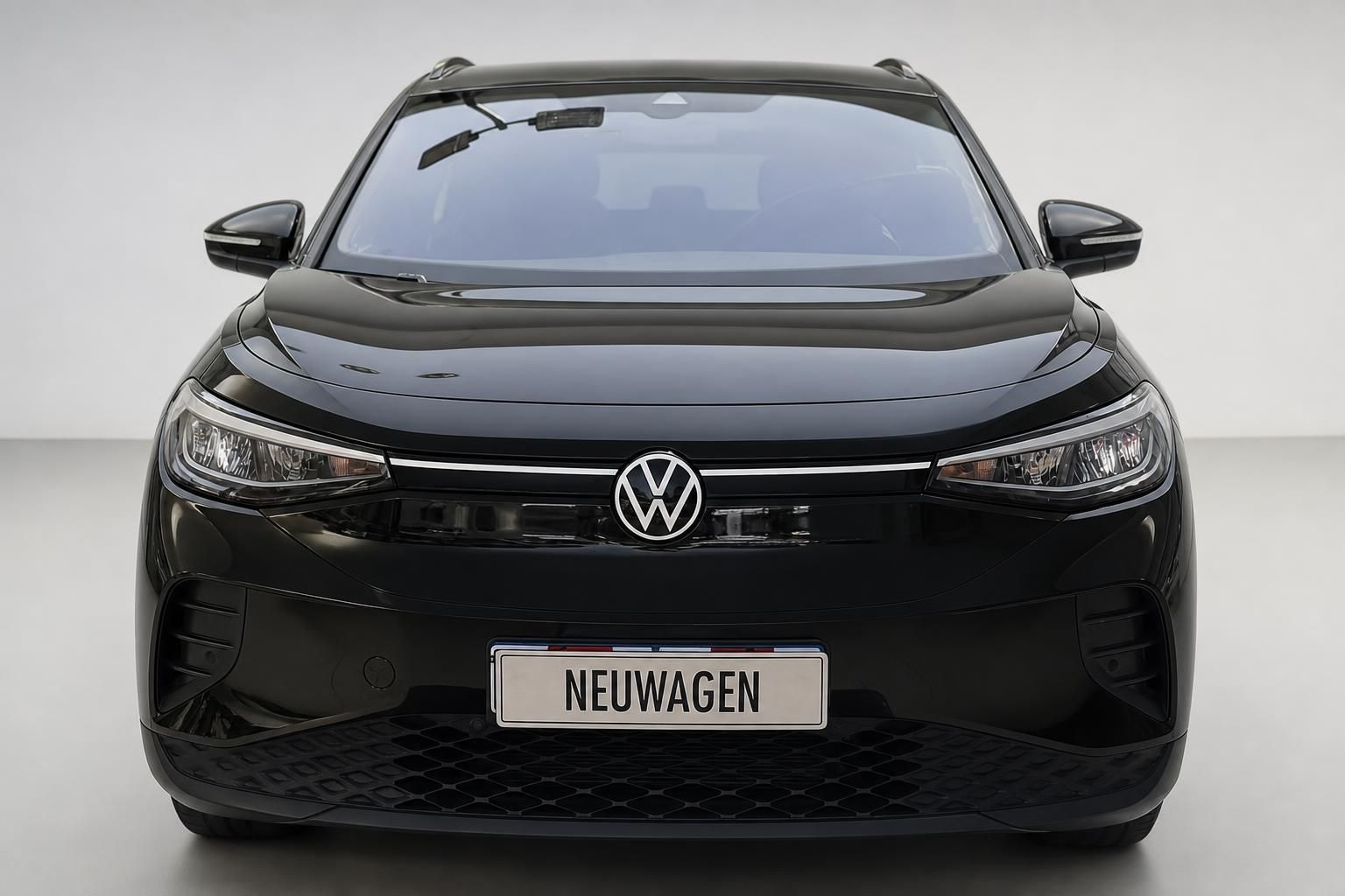 VW ID.4 schwarz Frontansicht mit LED-Scheinwerfern Neuwagen
