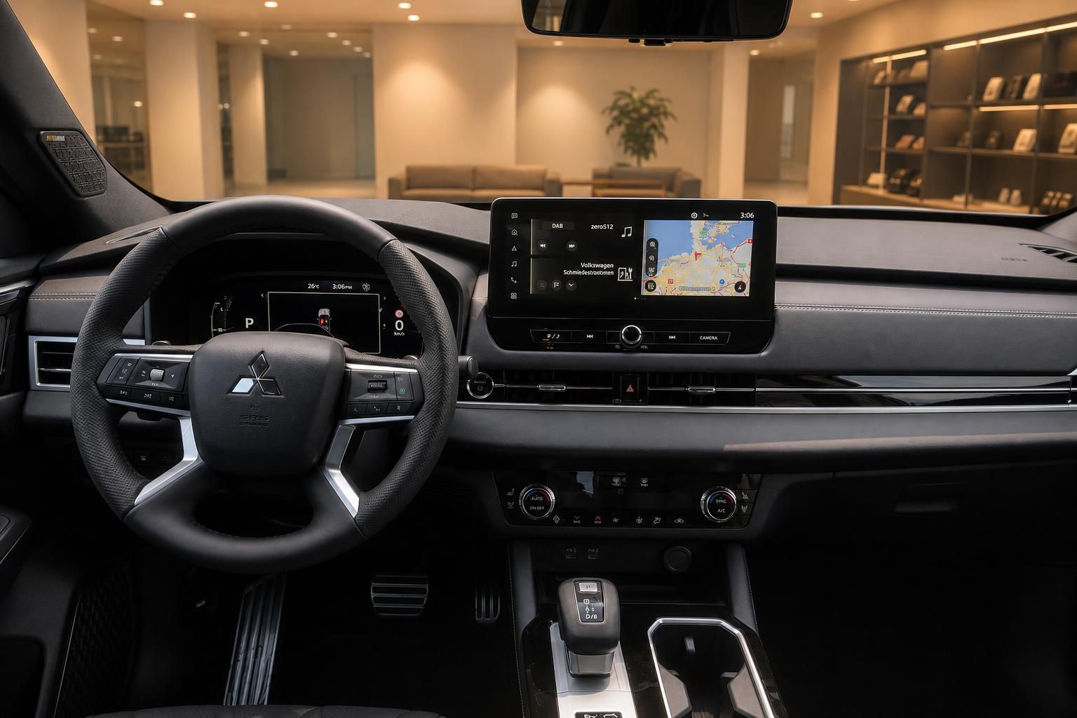 Mitsubishi Outlander Cockpit mit Lenkrad und Navigationsdisplay