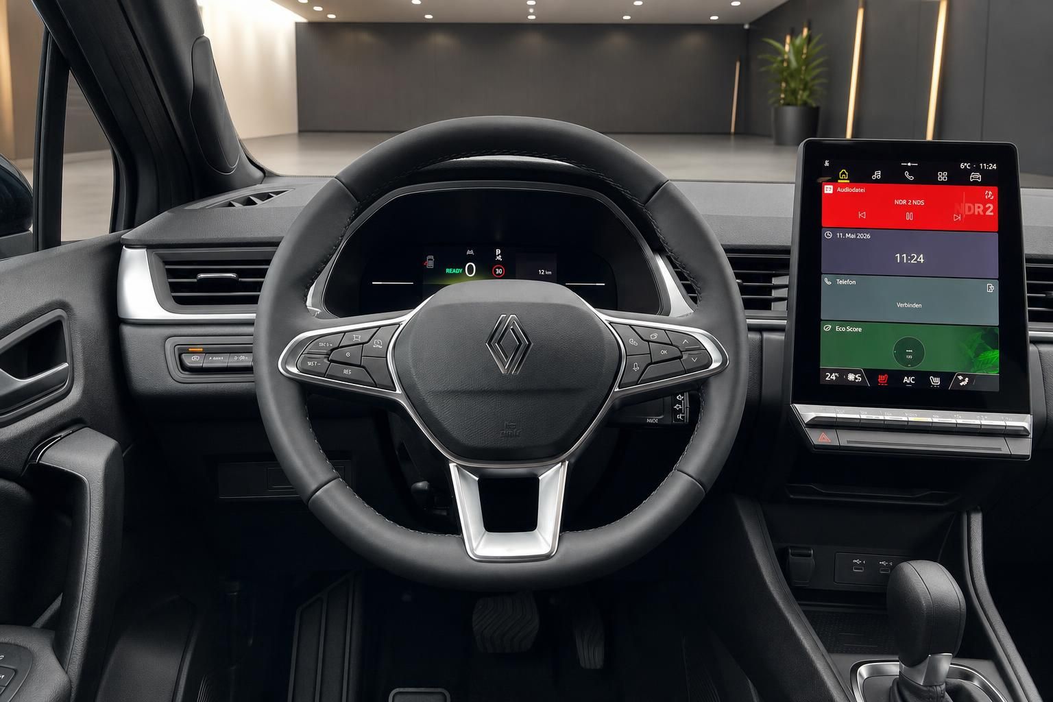 Renault Cockpit mit Lenkrad, digitalem Tacho und Infotainment-Display - Innenraumansicht