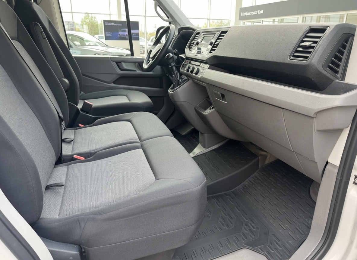 VW Crafter Innenraum Fahrerhaus mit Dreisitzer-Bank und Armaturenbrett in grau