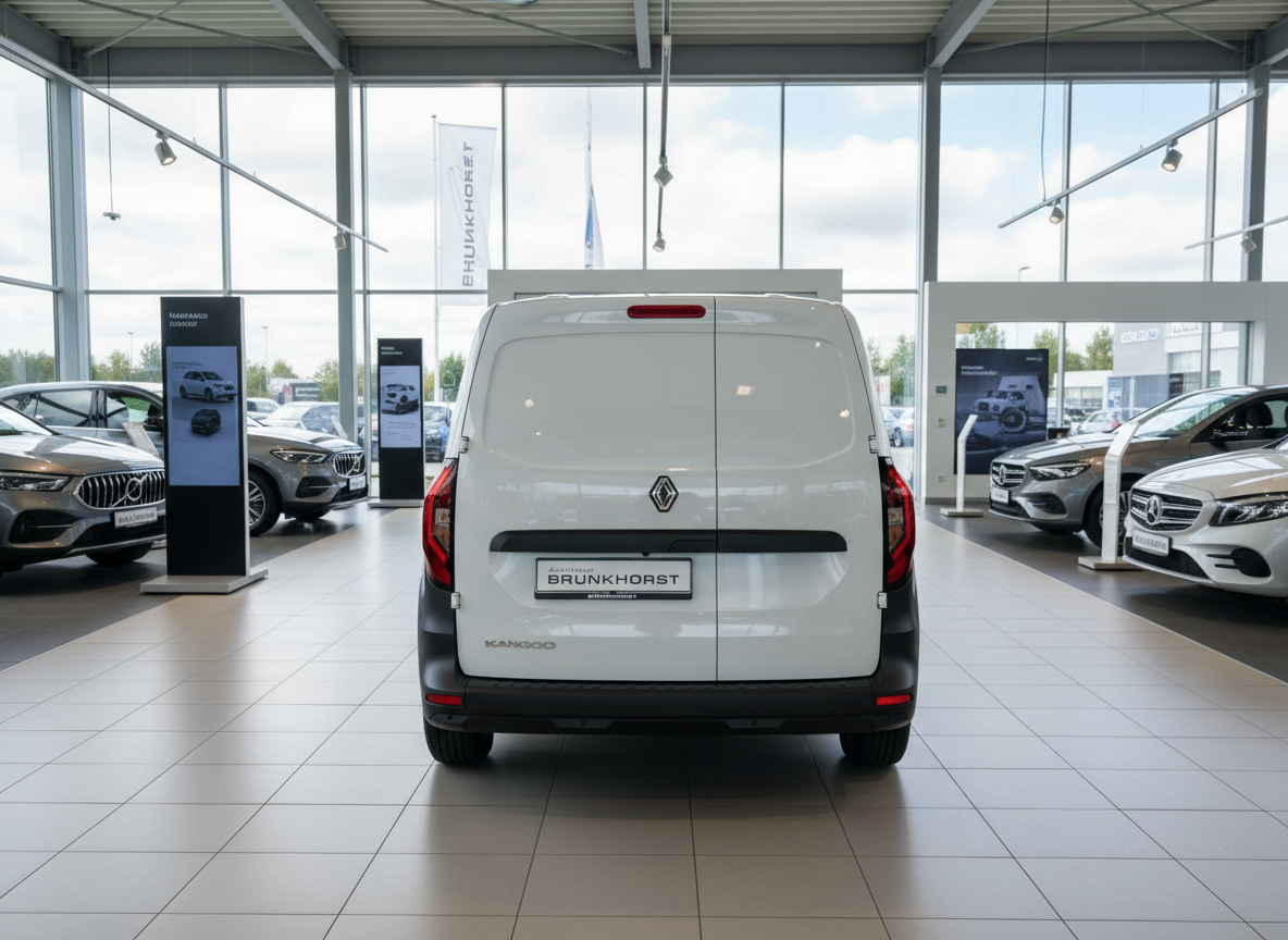 Renault Kangoo Kastenwagen weiß Heckansicht im Autohaus Brunkhorst Showroom
