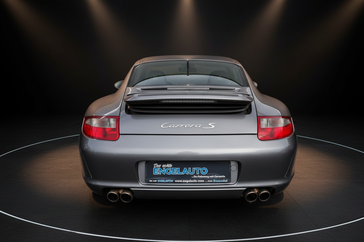 Porsche 911 Carrera S 997 in Silbergrau – Heckansicht im Showroom