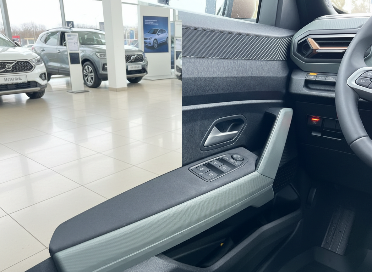 Volkswagen Innenraum Fahrertür mit Fensterheberschalter und Armauflage im Autohaus