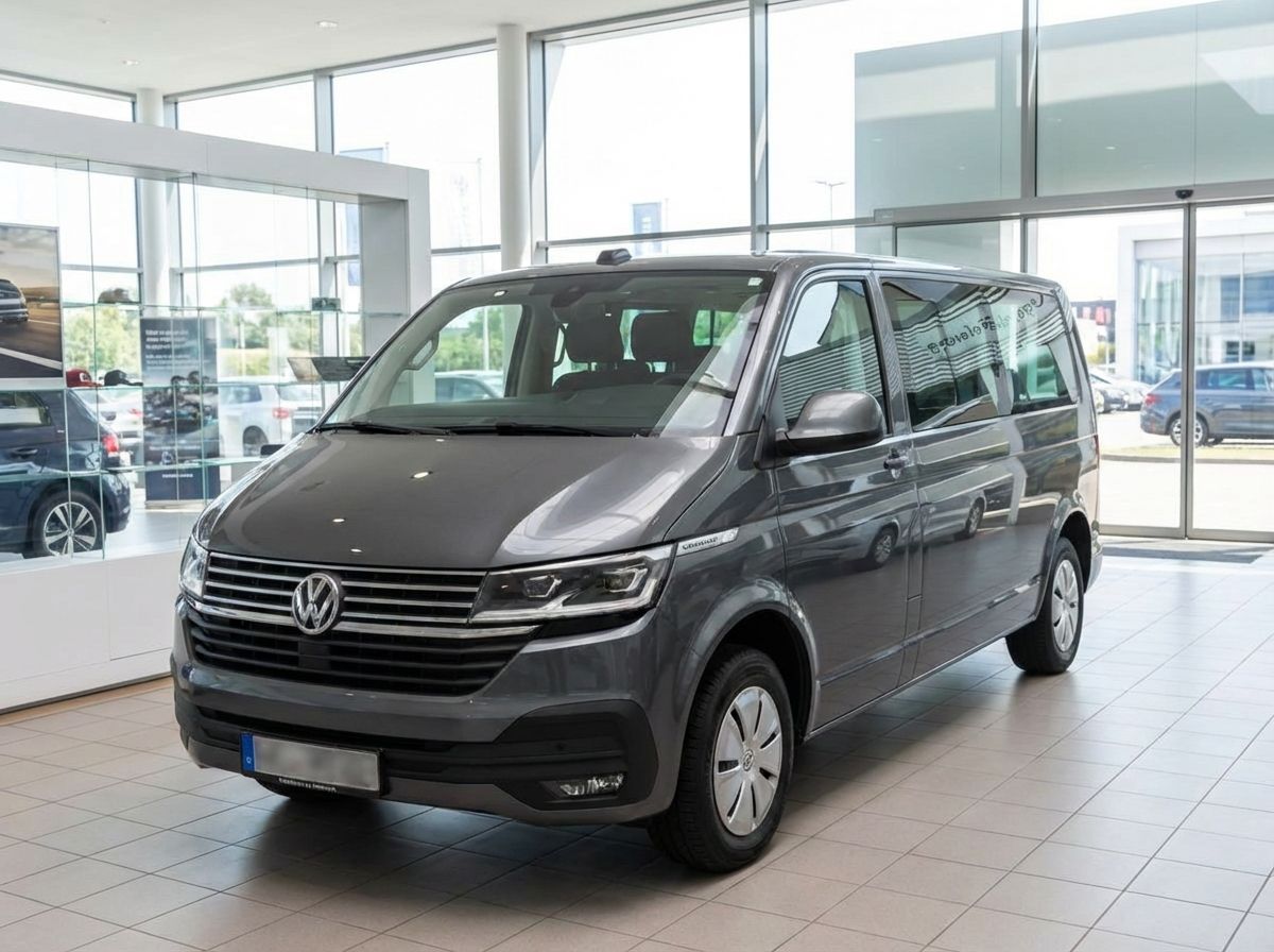 Volkswagen Transporter T6.1 Grau Metallic im Autohaus Showroom – Seitenansicht