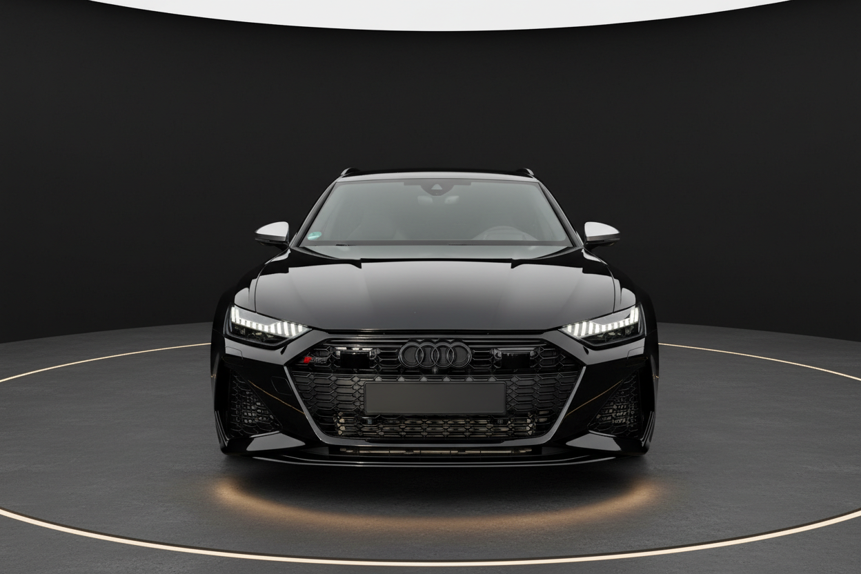 Audi RS6 Avant in Schwarz – Frontansicht im Studio