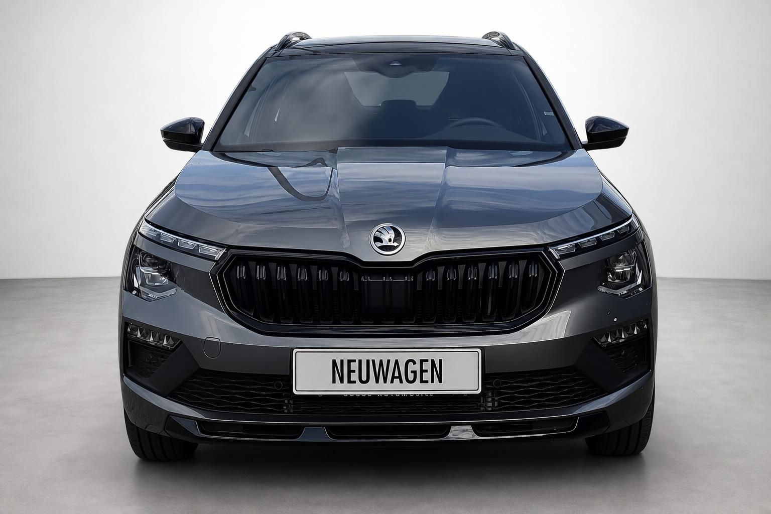 Skoda Karoq grau Frontansicht Neuwagen Studioaufnahme