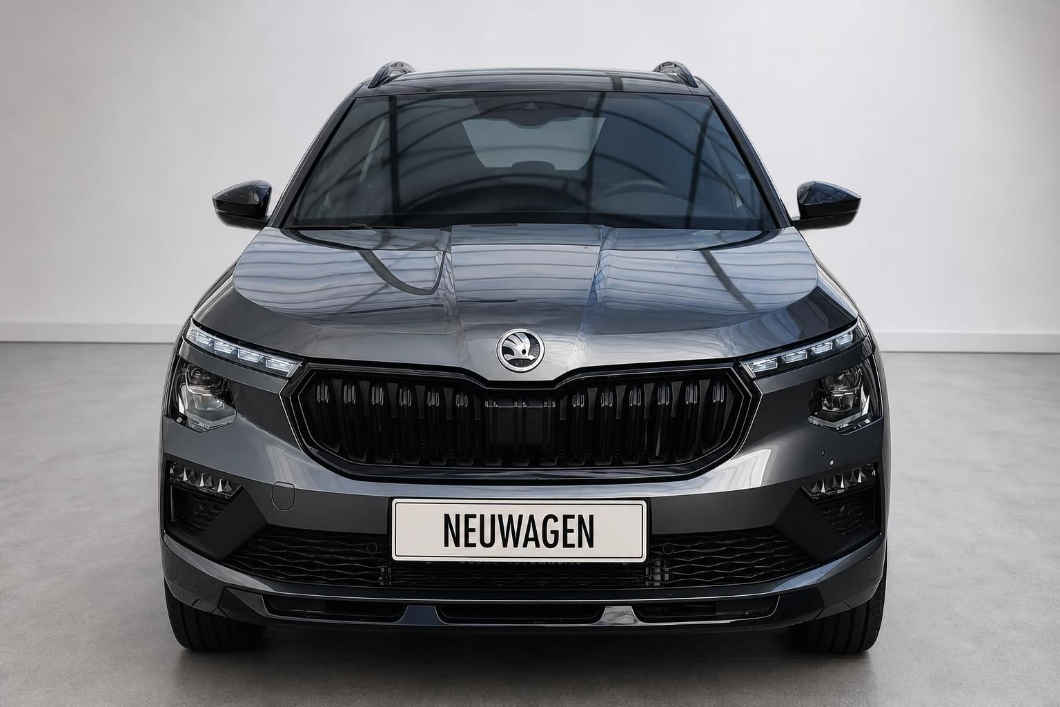 Skoda Karoq grau Frontansicht Neuwagen im Studio