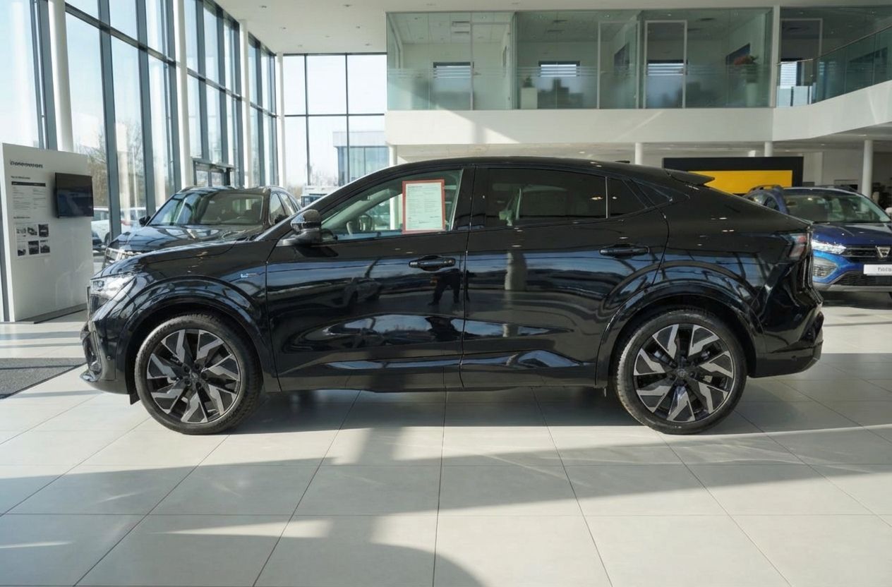 Schwarzer Renault Arkana E-Tech Hybrid Coupé-SUV in Autohaus-Ausstellung
