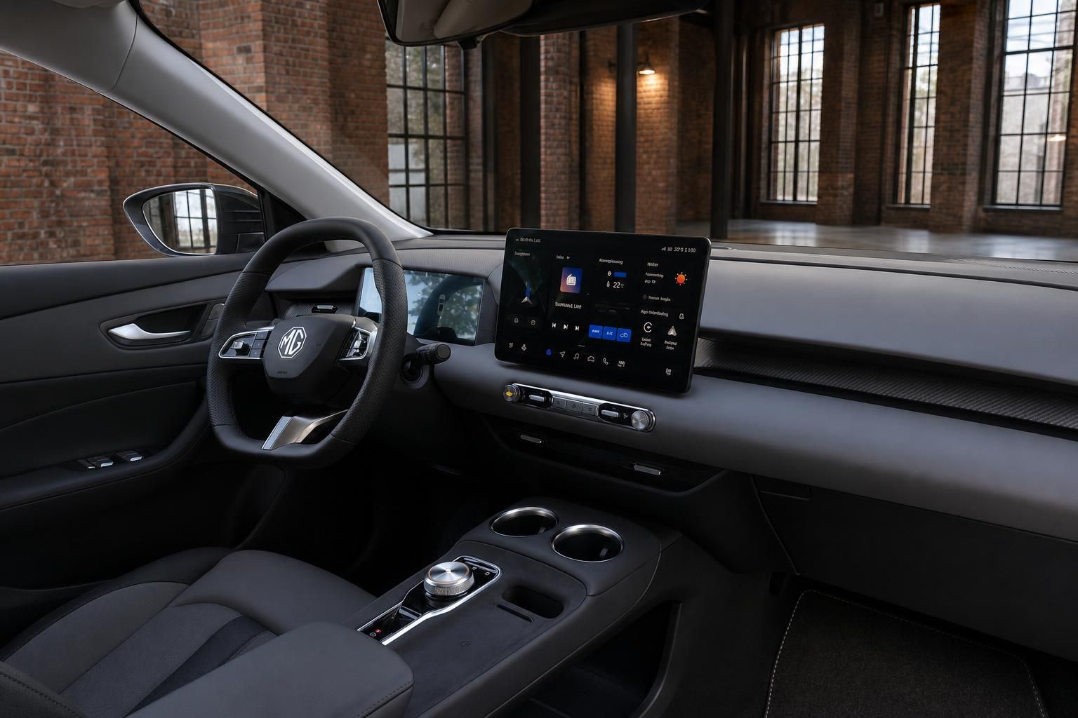 MG Innenraum mit Cockpit, Lenkrad und Touchscreen-Infotainmentsystem