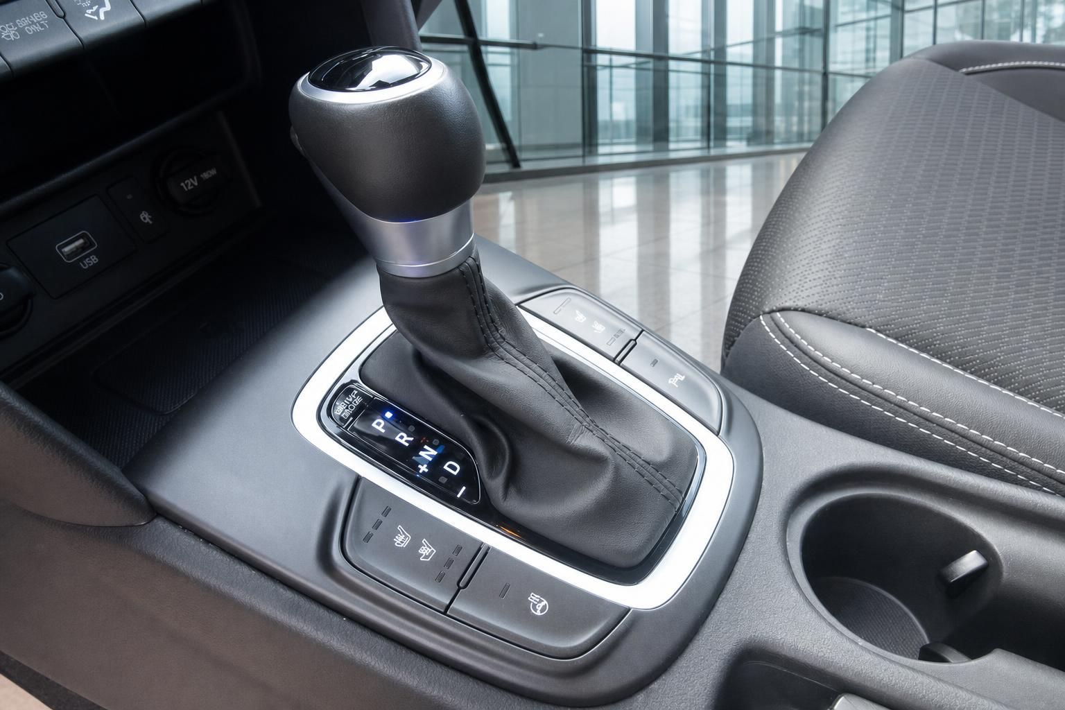 Hyundai Kona Hybrid Automatikgetriebe Schalthebel Innenraum Detailansicht