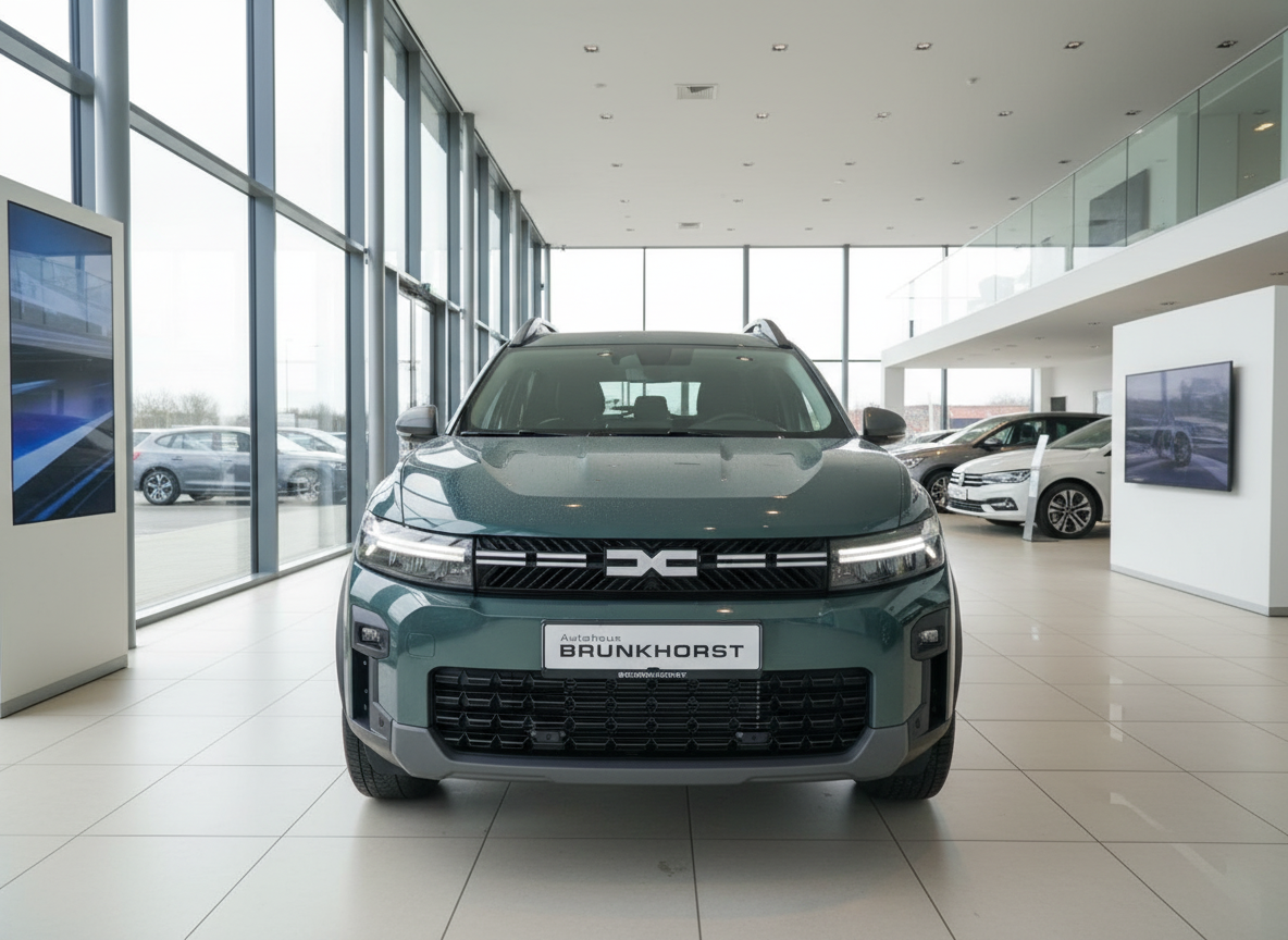 Dacia Duster SUV in Grün Frontansicht im Autohaus Brunkhorst Showroom