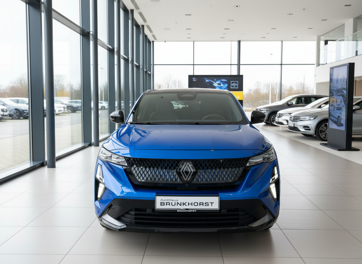 Renault Coupé-SUV in Blau metallic Frontansicht im Autohaus Brunkhorst Showroom