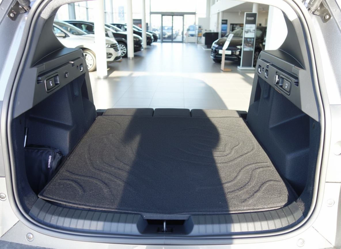 SUV Kofferraum mit umgeklappten Rücksitzen in Autohaus – großes Ladevolumen