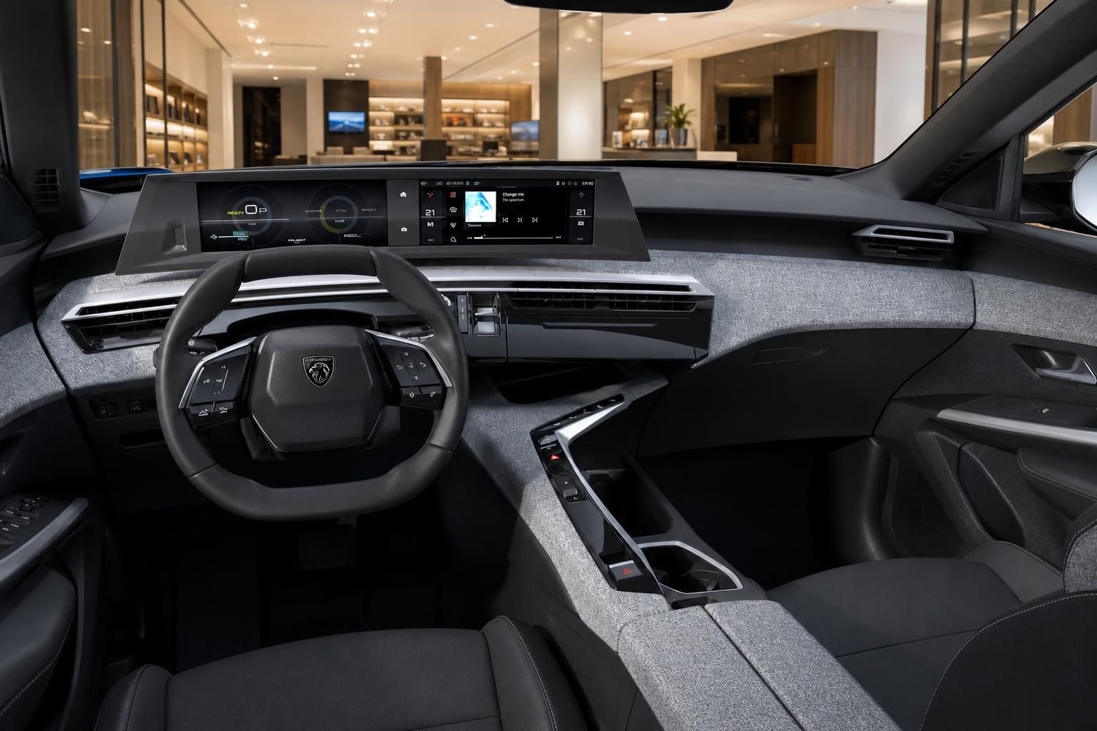 Peugeot Innenraum Cockpit mit Lenkrad und Infotainment-Display