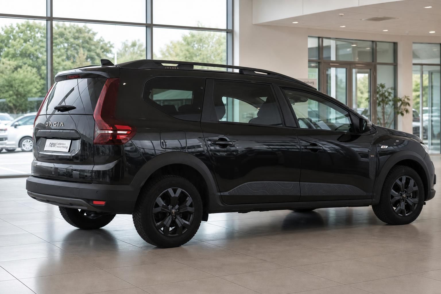 Dacia Jogger schwarz Seitenansicht hinten im Autohaus