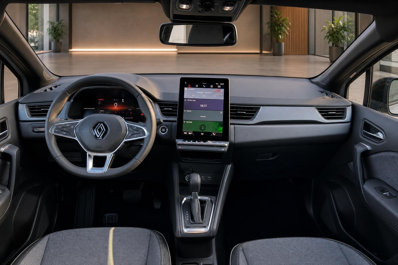 Renault Captur Armaturenbrett mit digitalem Display, Touchscreen und Lenkrad-Detailansicht