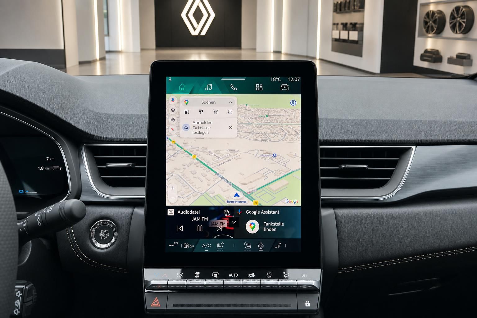 Touchscreen Infotainment mit Google Maps Navigation im Auto