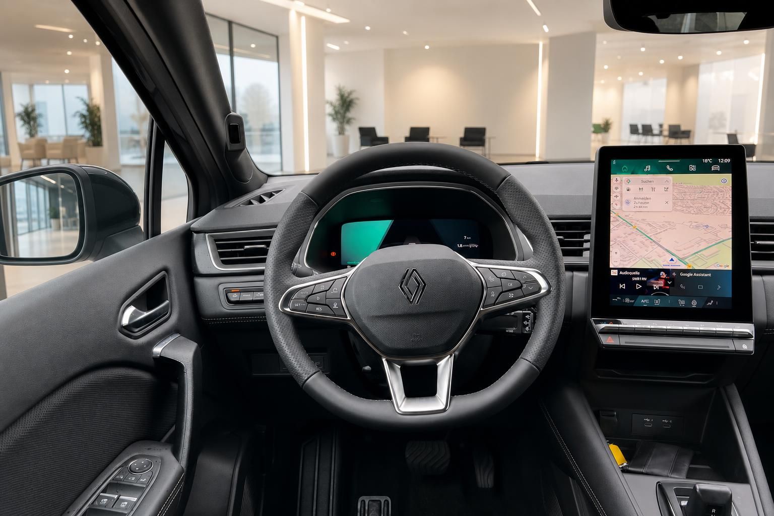 Cockpit mit Lenkrad und Touchscreen Navigation im Renault